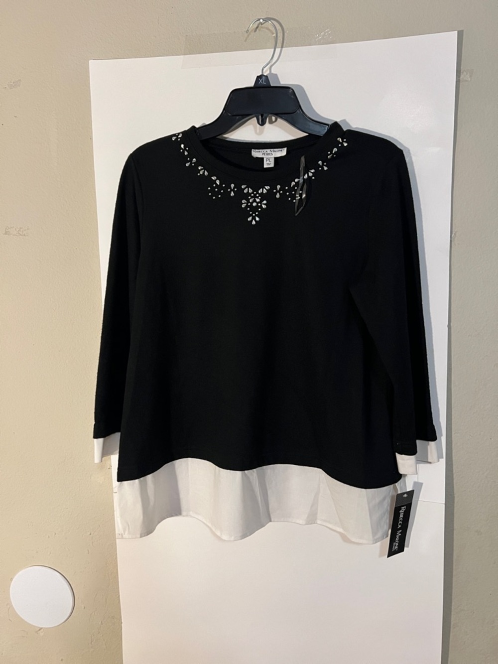 Rebecca Malone Black Tunic with Jewel Embellished Neckline and White Layered Hem